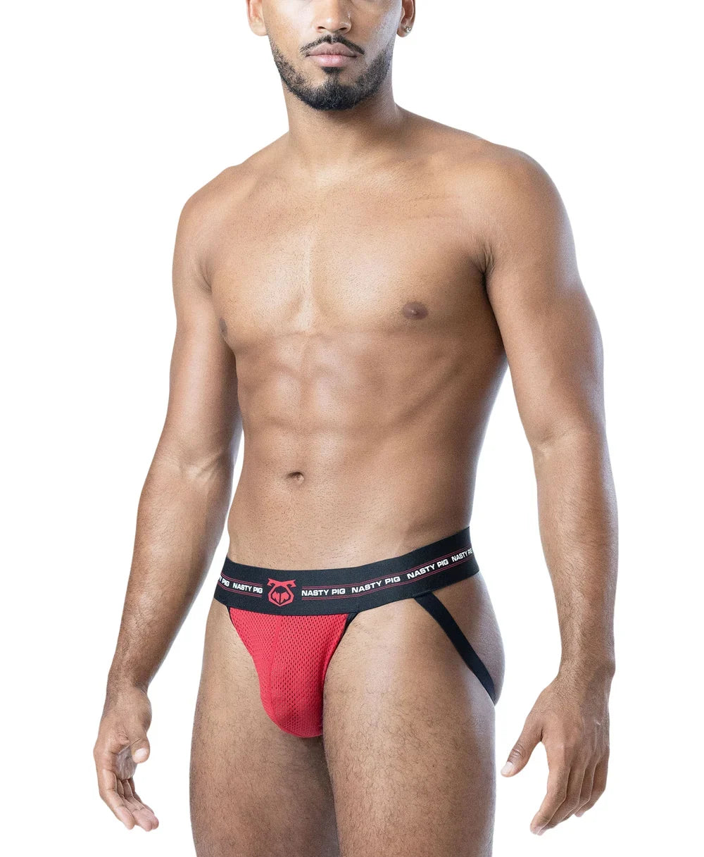 Nasty Pig Core Mesh Jockstrap Black/System Red/White