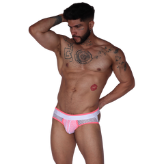 Net Fuchsia Jock Thong on model by Gigo Underwear