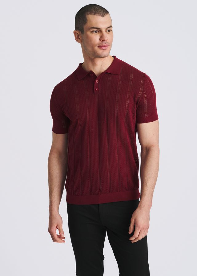 POSTMARC Men's Pointelle Knit Polo - Merlot