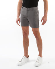 Gray textured stretch knit chino shorts with subtle pattern classic fit and side pockets