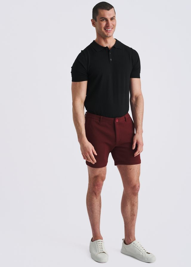 POSTMARC Herren Stretch-Strick-Chino-Shorts - Weinrot