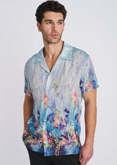 POSTMARC Floral Border Print S/S Modal Shirt - Cobalt/Turquoise Floral
