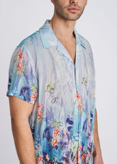POSTMARC Floral Border Print S/S Modal Shirt - Cobalt/Turquoise Floral