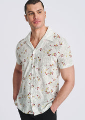 POSTMARC Floral Embroidered Border S/S Shirt -White/Merlot Vines