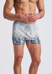 POSTMARC Floral Print Swim Shorts W/ Mesh Lining - Cobalt/Turquoise Floral