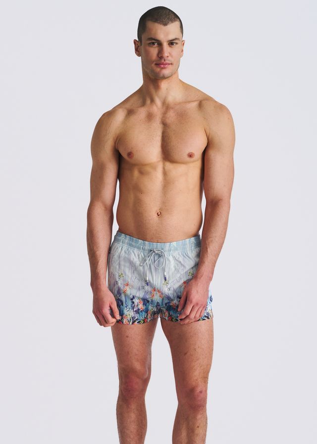 POSTMARC Floral Print Swim Shorts W/ Mesh Lining - Cobalt/Turquoise Floral