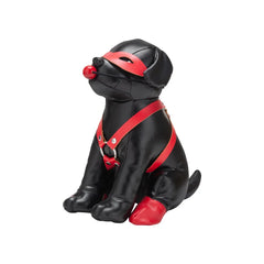 Black faux leather ninja dog figurine with red mask harness and paw accents prowler red puppy booted up bandit