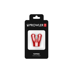 Red plastic dog toy with y-shaped design branded as Prowler red toppers the double in the double cap product line