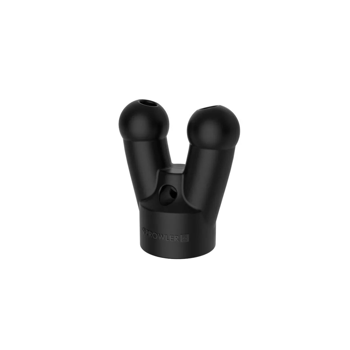Black rubbery dual-ball mount adapter with matte finish and crowler brand engraving for prowler red topper double cap