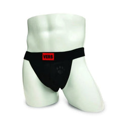 Black athletic PROWLER SWITCH jockstrap briefs with red vers logo patch on the waistband for active wear