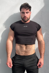 JJ Malibu Herren Muscle-Fit Crop-T-Shirt mit halben Ärmeln – Schwarz
