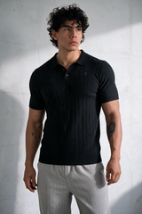 Jed North Men's Rib Knit Collared Polo  - Onyx Black