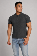 Jed North Men's Rib Knit Collared Polo  - Storm Gray