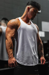 Jed North schnelltrocknendes Bodybuilding-Workout-Stringer für Herren - Weiß