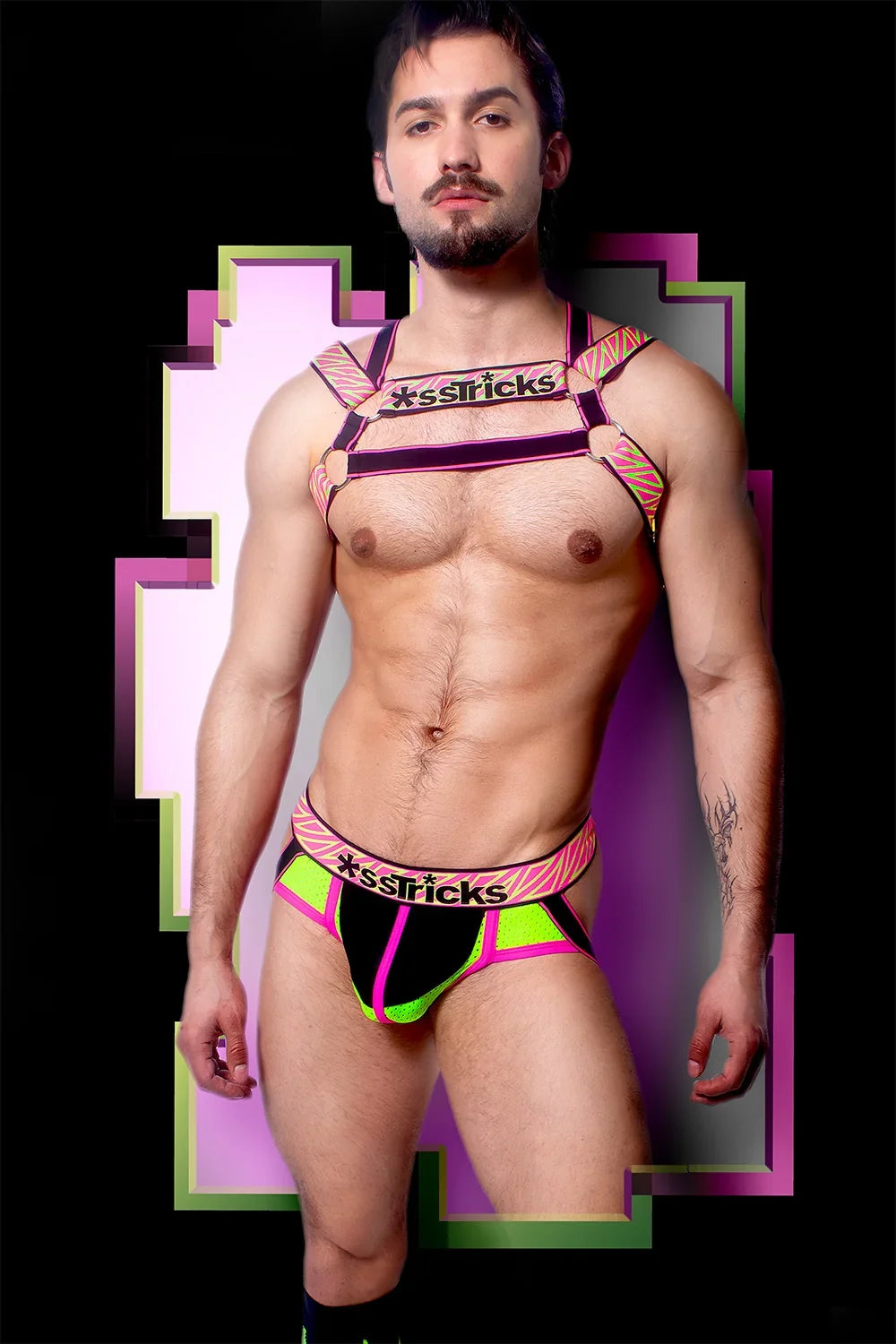 *ssTricks Apparel Herren Prismatik Jockstrap | Schwarz/Pink/Grün