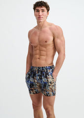 ST33LE Abstract Printed Mesh Stretch Performance Shorts - Cement/Sand