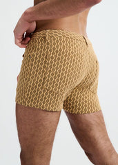 Short de sport ST33LE pour homme en maille extensible à motif jacquard gaufré, 3 po - Caramel