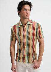 ST33LE Arrow Stripe Open Knit Stretch Shirt - Mirage/Yolk
