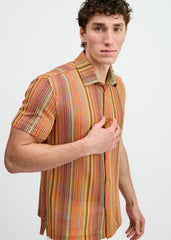 ST33LE Men's Vertical Stripe Open Knit Stretch Shirt - Bumblebee/Sage