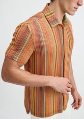 ST33LE Men's Vertical Stripe Open Knit Stretch Shirt - Bumblebee/Sage