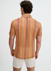 ST33LE Men's Vertical Stripe Open Knit Stretch Shirt - Bumblebee/Sage