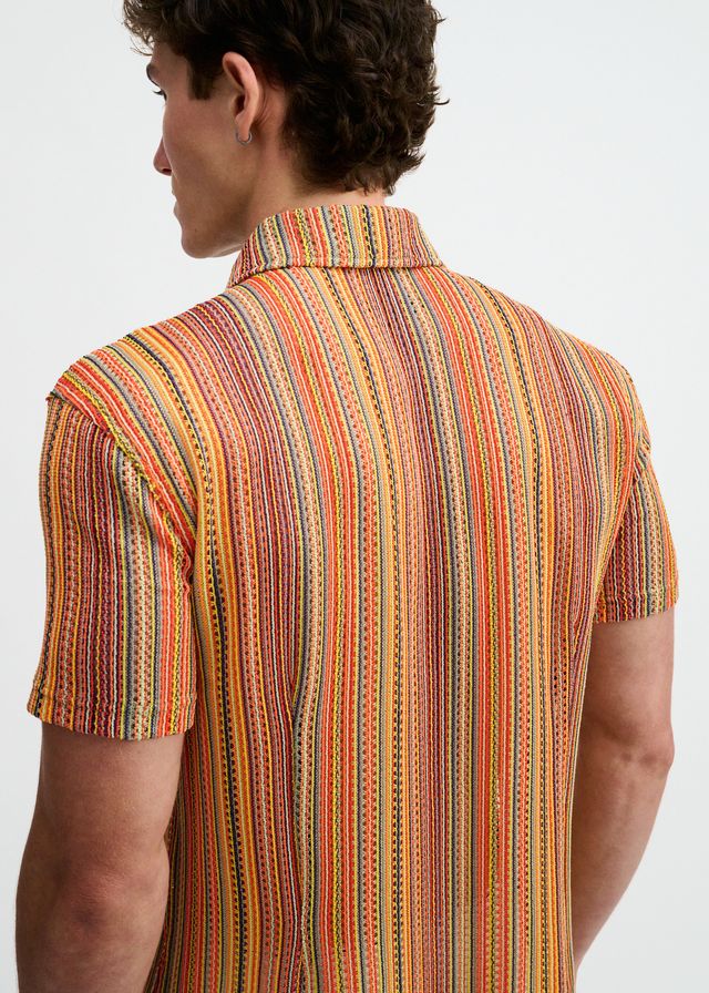 ST33LE Men's Vertical Stripe Open Knit Stretch Shirt - Bumblebee/Sage