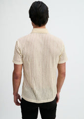 ST33LE Open Knit Stretch S/S Shirt With Rib Collar - Off White