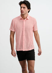 ST33LE Open Knit Stretch S/S Shirt With Rib Collar - Pink