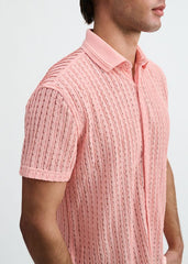 ST33LE Open Knit Stretch S/S Shirt With Rib Collar - Pink