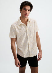 ST33LE Printed Eyelet Stretch S/S Shirt - Vanilla/White