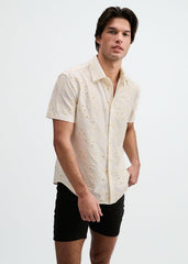 ST33LE Printed Eyelet Stretch S/S Shirt - Vanilla/White