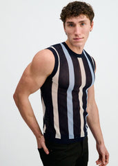 ST33LE Textured Stripe Open Knit Vest - Navy