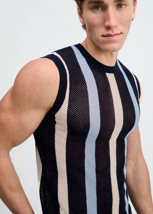ST33LE Textured Stripe Open Knit Vest - Navy