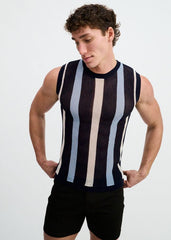 ST33LE Textured Stripe Open Knit Vest - Navy