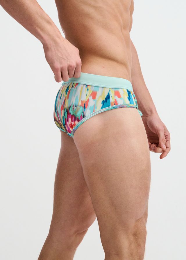 ST33LE Drips Print Swim Brief - Teal/Multi Drips