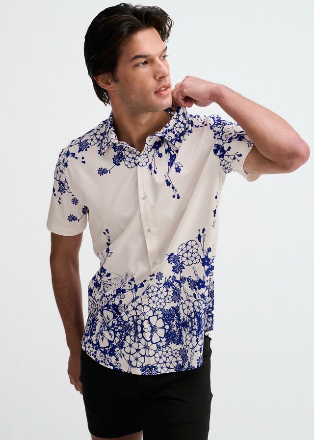 ST33LE Floral Engineered Border Print Shirt - Navy/White
