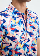 ST33LE Men's Leaves Print Stretch Knit Shirt - Navy/Blush Leaves