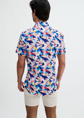 ST33LE Men's Leaves Print Stretch Knit Shirt - Navy/Blush Leaves