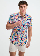 ST33LE Swirls Print Stretch Knit Shirt - Teal/Multi