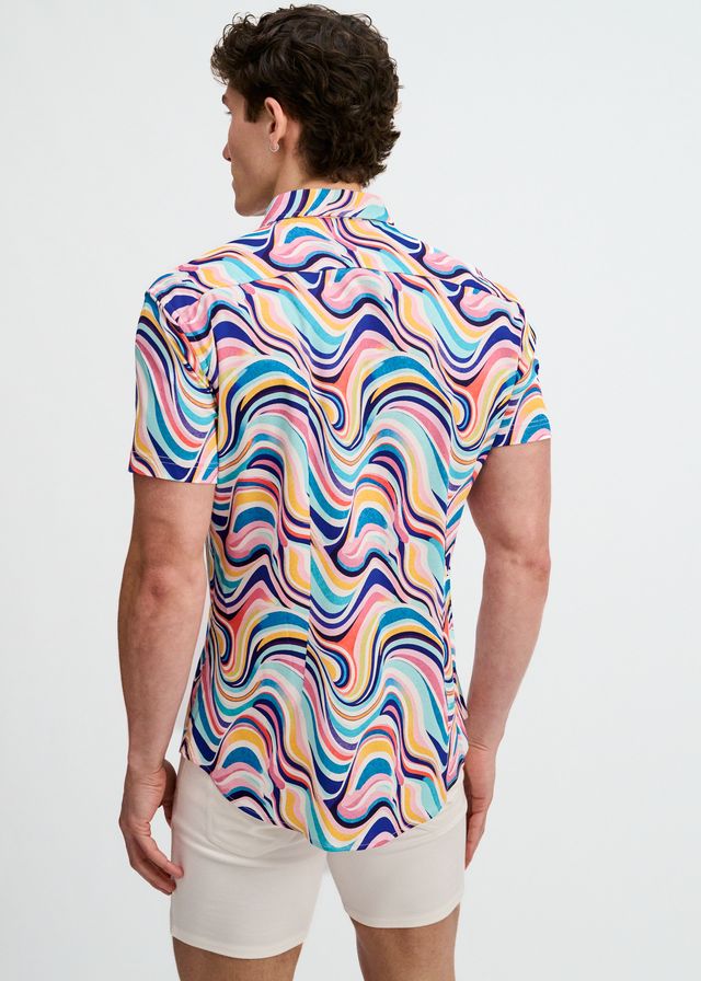 ST33LE Swirls Print Stretch Knit Shirt - Teal/Multi