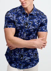 ST33LE Swirls Print Stretch Knit Shirt - Navy/Thistle