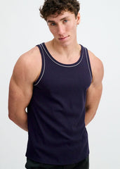 ST33LE Rib Stretch Ringer Tank W/ Piping Detail - Navy/White