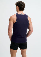 ST33LE Rib Stretch Ringer Tank W/ Piping Detail - Navy/White