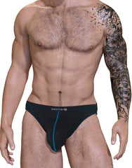 Blue and black Stitch Big Boy pouch jockstrap with blue contrast stitching and Wildman brand logo on the waistband.