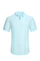 Linen air s/s shirt men’s light blue short-sleeved linen shirt with classic collar and vertical side pleats