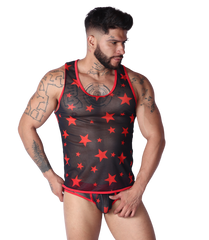 Star Red Tank on model by Gigo Underwear