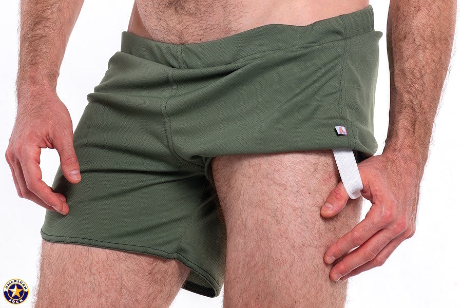 AMERICAN JOCK 8839 Herren-Fitnessshorts mit integriertem Jockstrap - Basil