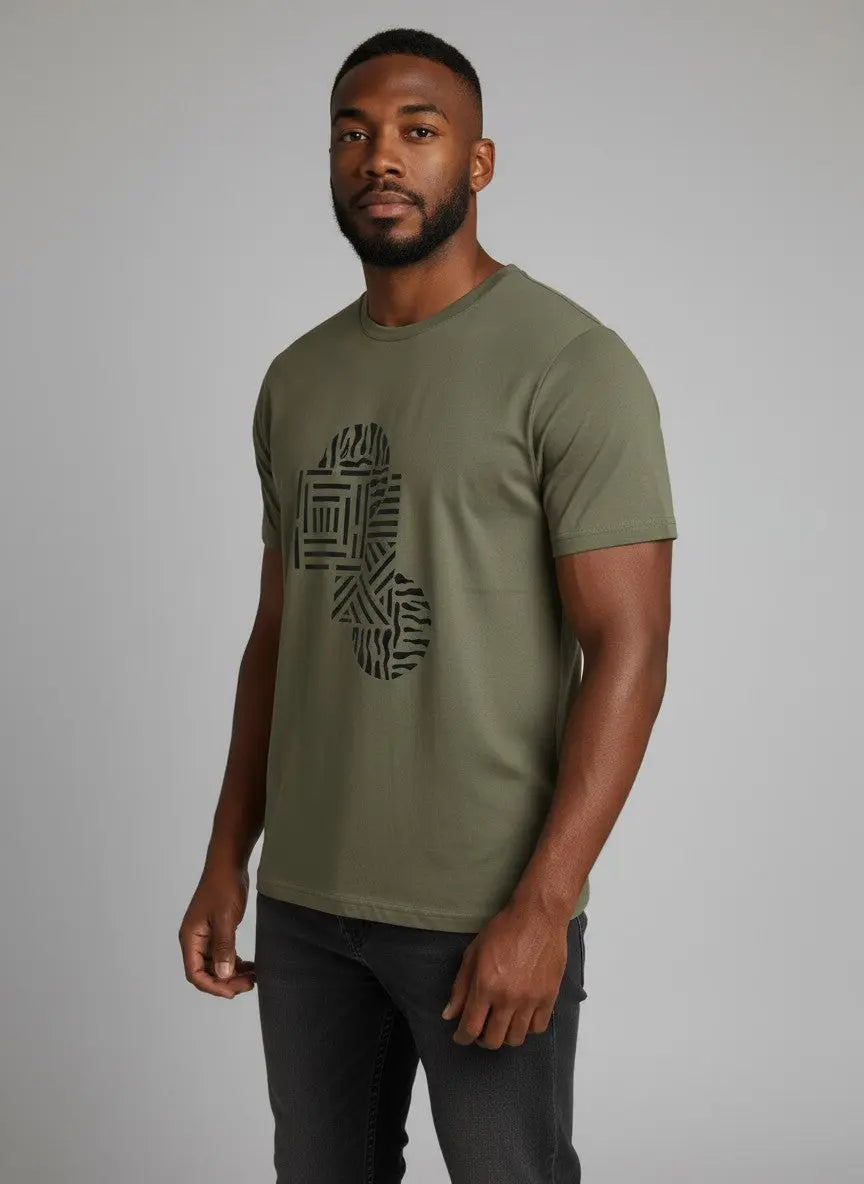 T.R. Premium Herren-T-Shirt mit 3D-Abstrakt-Print – Oliv