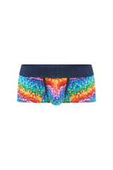 PetitQ boxer brief kaleidoscope rainbow-colored geometric pattern mens briefs with navy blue waistband
