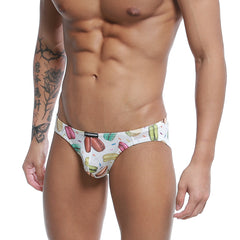 White briefs with colorful pink green and brown macaron pattern from u-station macaron bikini u0022-112 collection
